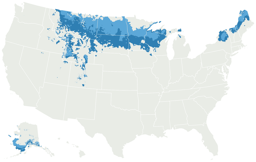 Map of the United States with USDA zone 4 shaded
